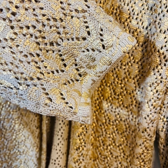 Charter Club Sweater Women L Tan Floral Cardigan Retro Western Boho Festival 80s - Picture 5 of 9